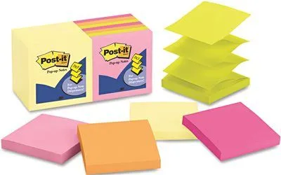 3M Pop-Up Note Pad Refills 3 X 3 7 Canary Yellow & 7 Asst. Brights 100-Sheet Pads