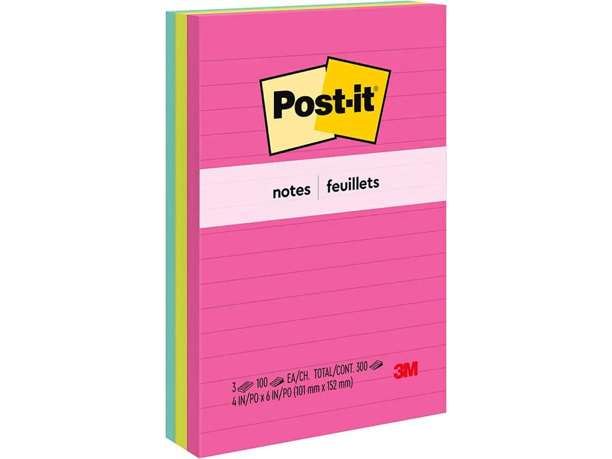 3M Post-It Notes, 4in X 6in, Lined, 3 Pads-Pack, 100sheets-pad [660-3AN]