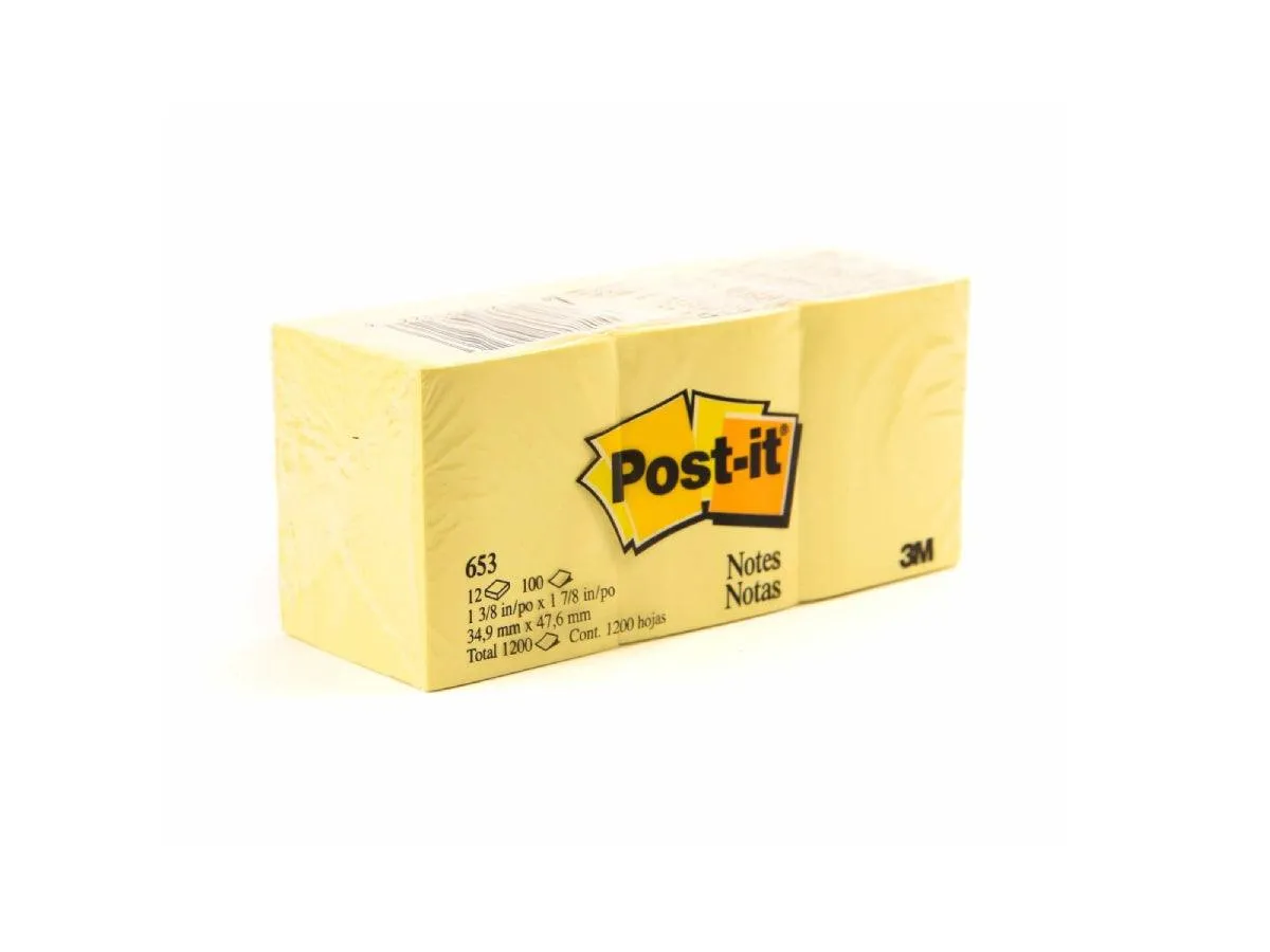 3M Post-It Notes Canary Yellow 653 1.5inx2in 12pads/pack