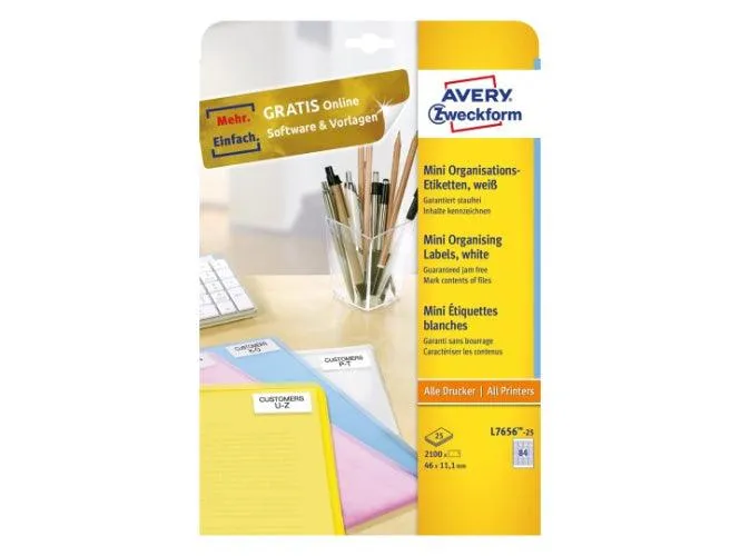 Avery L7656-25 Multipurpose Labels 46 x 11.1 mm, Laser, White