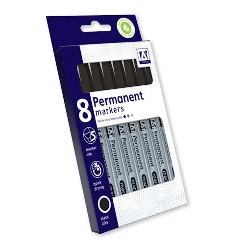 Black Permanent Markers - 8 Pack Quick Drying Waterproof Ink Durable Tips Labelling