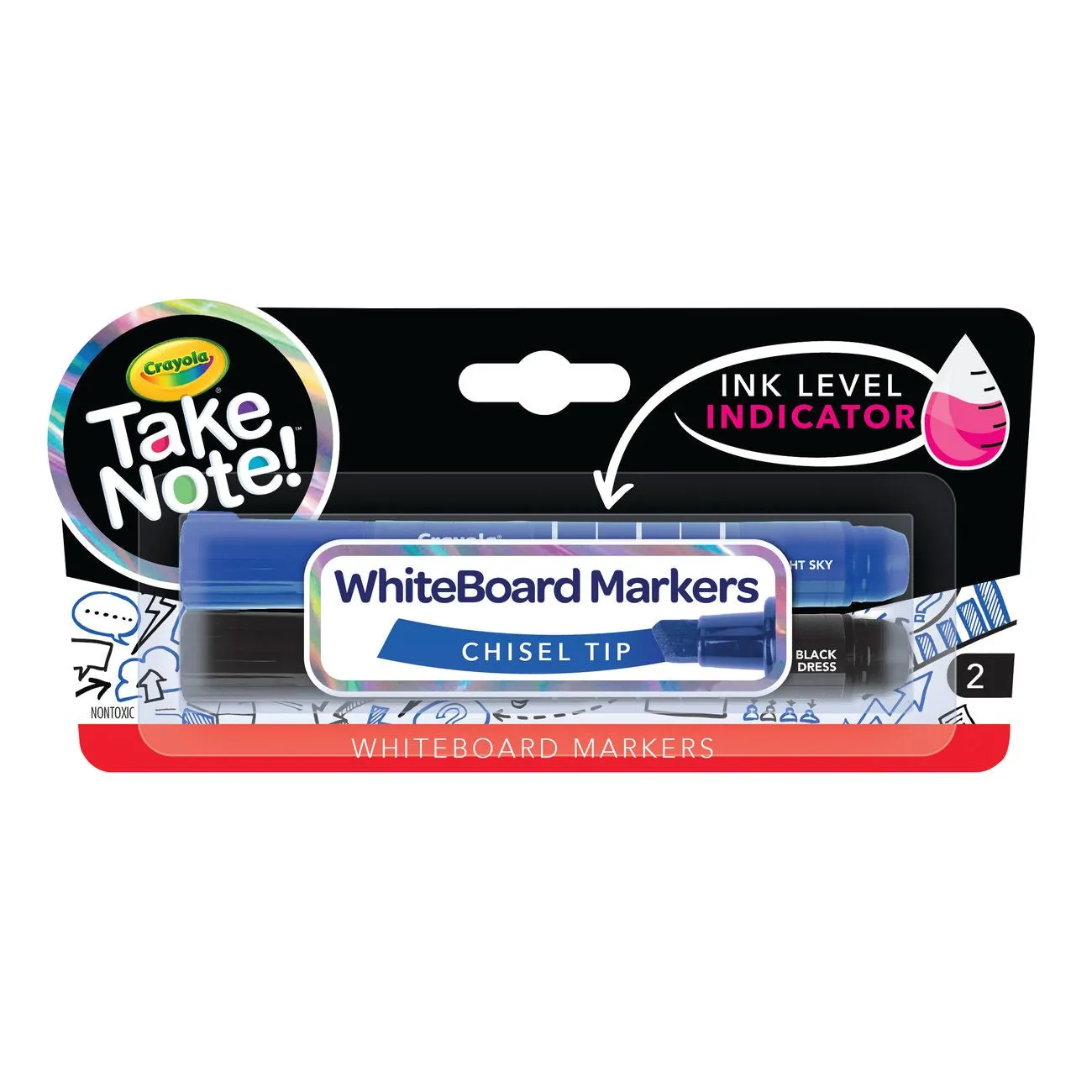 CRAYOLA TAKE NOTE! CHISEL TIP WHITEBOARD MARKERS 2 PACK