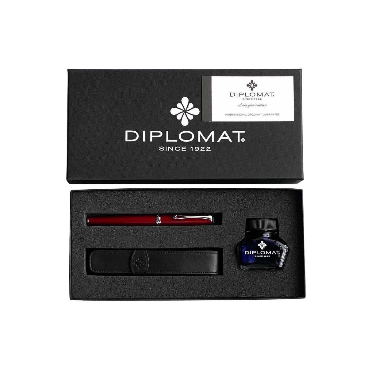 Diplomat Excellence A2 Magma Red Fountain Pen Set with Royal Blue ink