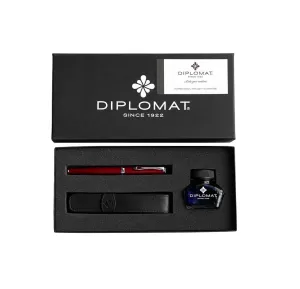 Diplomat Excellence A2 Magma Red Fountain Pen Set with Royal Blue ink