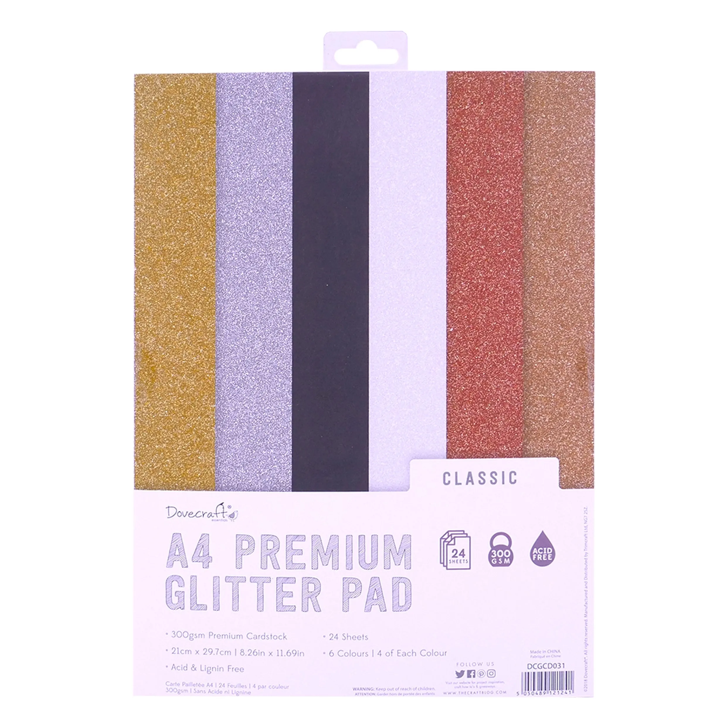 Dovecraft Glitter Card A4 Pad Classic, 24 Sheets (DCGCD031)