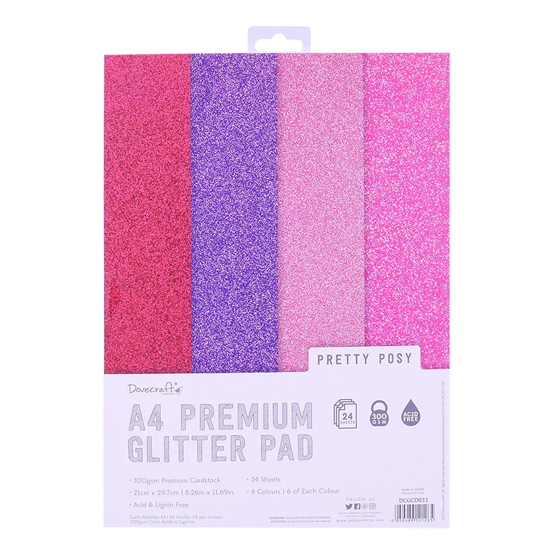 Dovecraft Glitter Card A4 Pad - Perfectly Pink (DCGCD033)