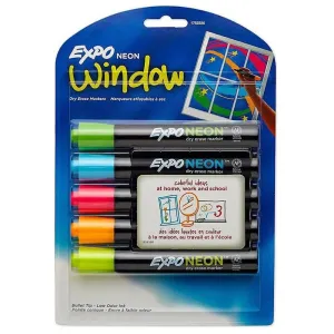 Expo Neon Window Dry Erase Markers, Bullet Tip 5pk
