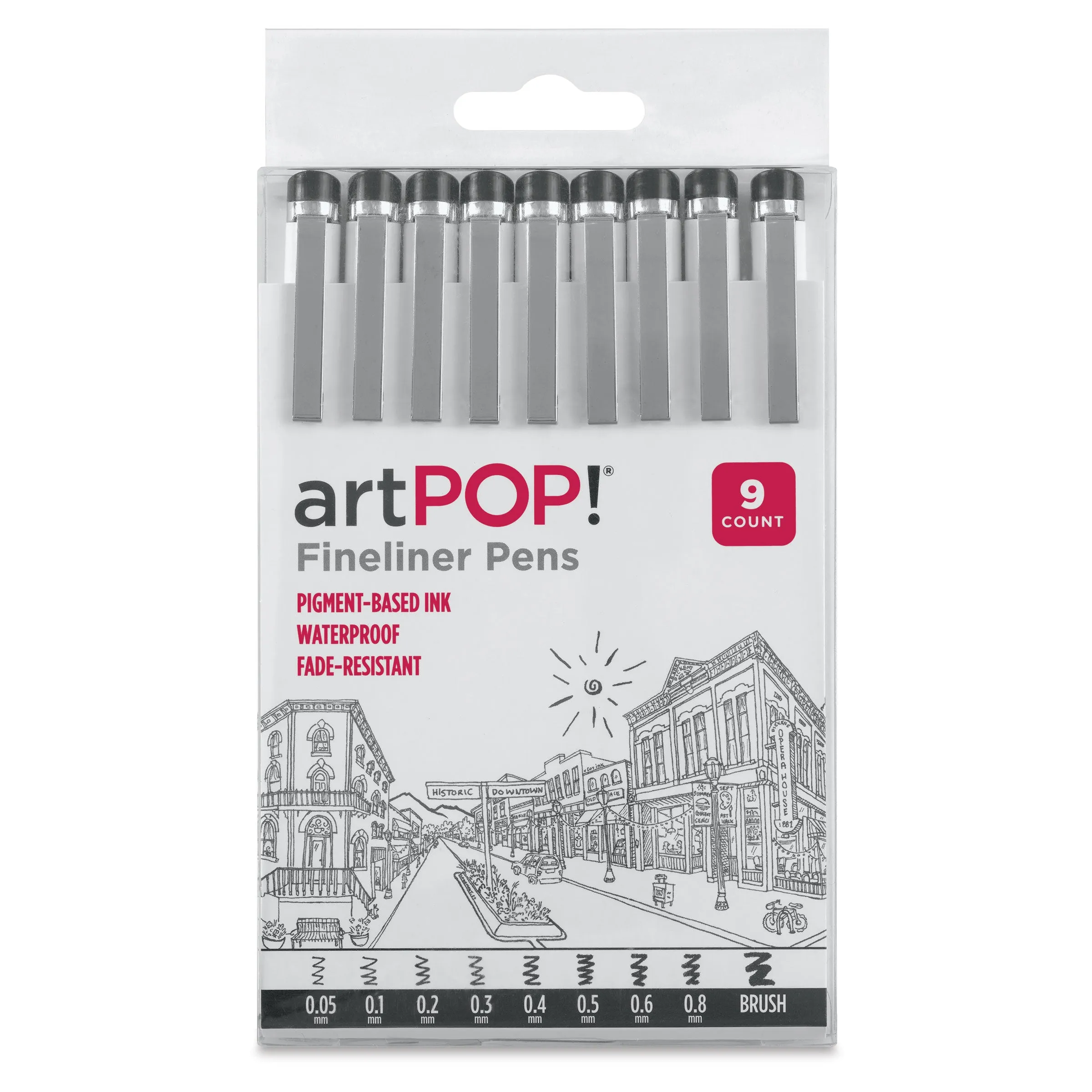 Fineliner Black Pens - Set of 9, Assorted Sizes