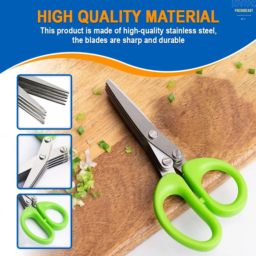 FreshDcart FDCA695 Multipurpose Kitchen Shredding Scissors chilli cutter Vegetable Cutter with 5 Layer Blade Safety for Cutting Green Onion, Herbs, Spices, Vegetable & Paper (Multicolor,Pack of 1)