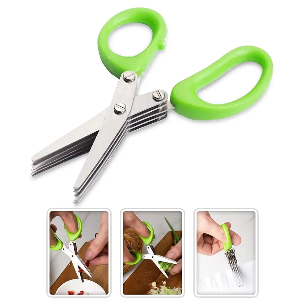 FreshDcart FDCA695 Multipurpose Kitchen Shredding Scissors chilli cutter Vegetable Cutter with 5 Layer Blade Safety for Cutting Green Onion, Herbs, Spices, Vegetable & Paper (Multicolor,Pack of 1)