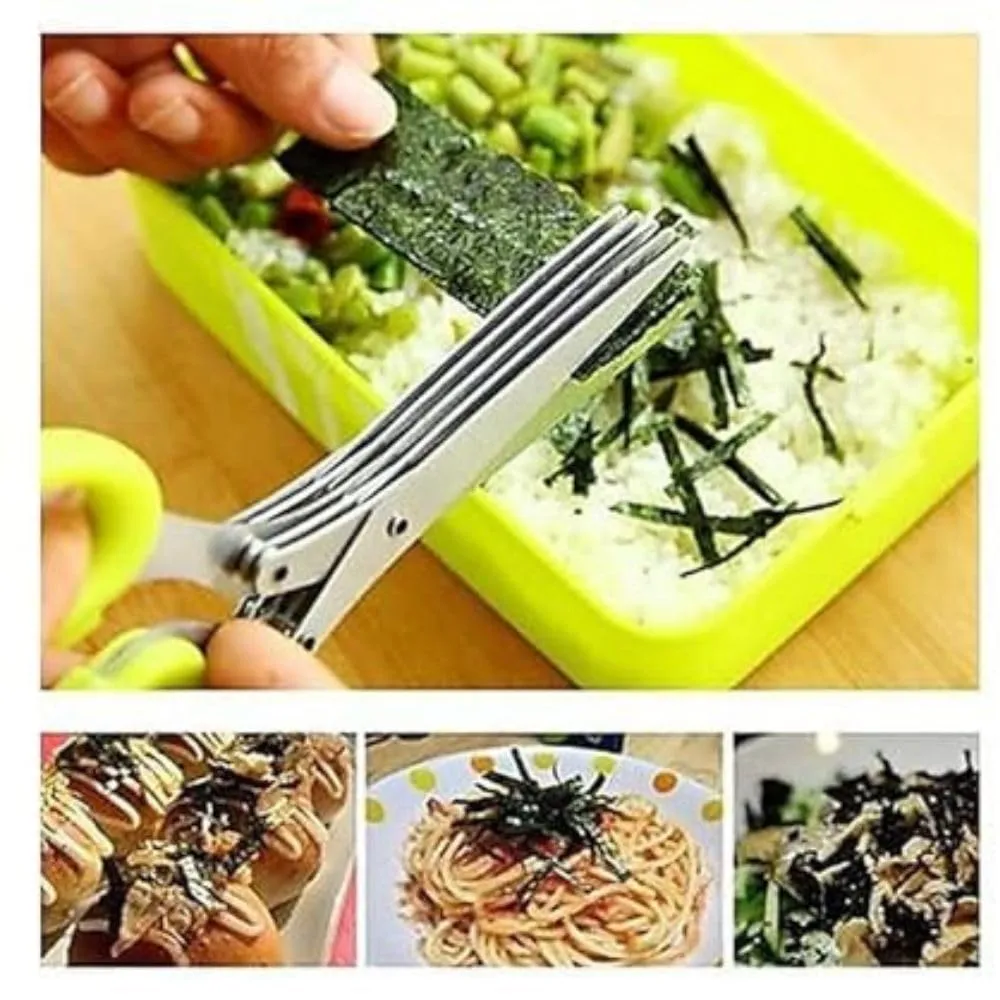 FreshDcart FDCA695 Multipurpose Kitchen Shredding Scissors chilli cutter Vegetable Cutter with 5 Layer Blade Safety for Cutting Green Onion, Herbs, Spices, Vegetable & Paper (Multicolor,Pack of 1)