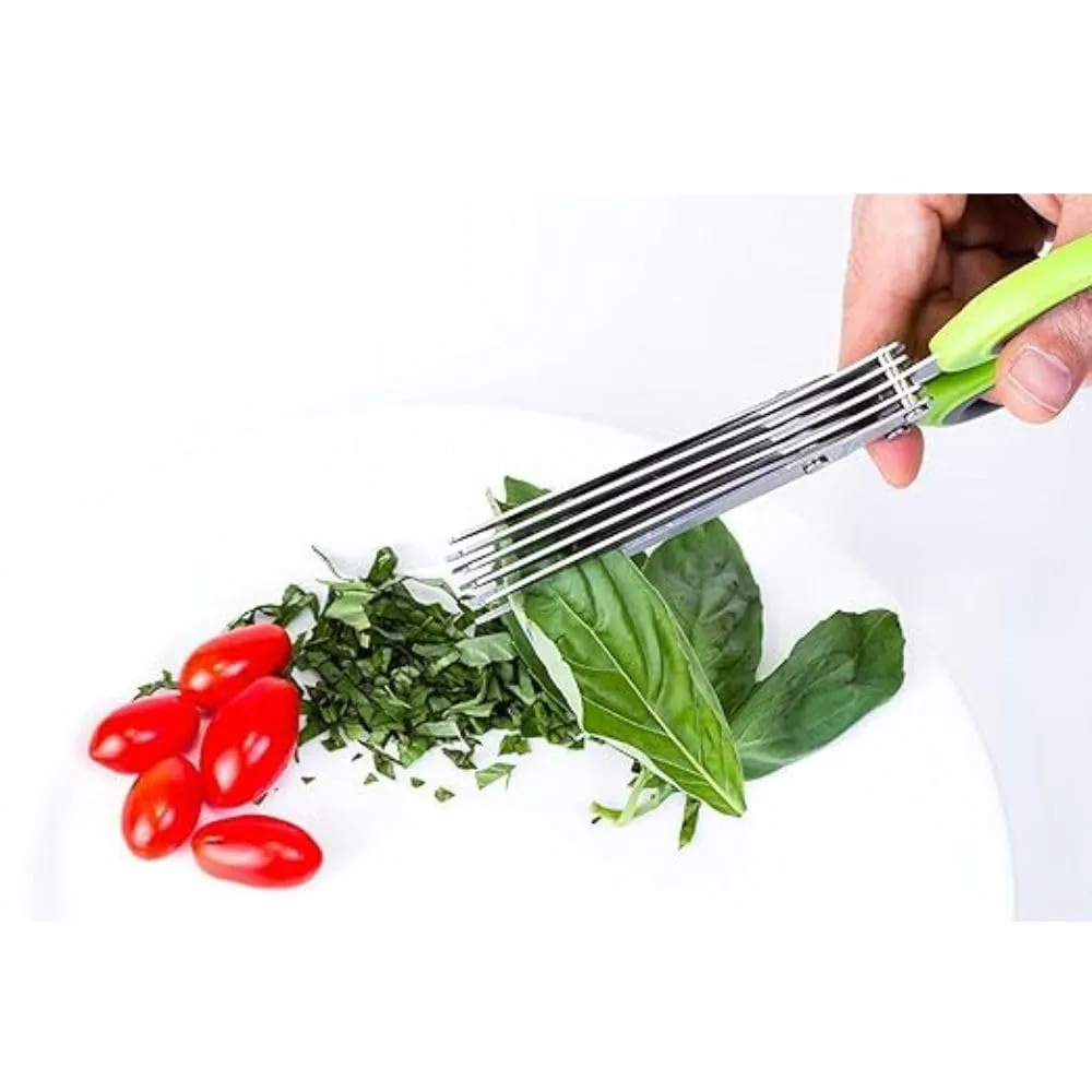 FreshDcart FDCA695 Multipurpose Kitchen Shredding Scissors chilli cutter Vegetable Cutter with 5 Layer Blade Safety for Cutting Green Onion, Herbs, Spices, Vegetable & Paper (Multicolor,Pack of 1)