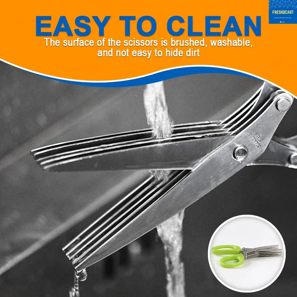 FreshDcart FDCA695 Multipurpose Kitchen Shredding Scissors chilli cutter Vegetable Cutter with 5 Layer Blade Safety for Cutting Green Onion, Herbs, Spices, Vegetable & Paper (Multicolor,Pack of 1)