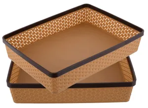 Kuber Industries Plastic 2 Pieces Solitaire Stationary Office Tray, File Tray, Document Tray, Paper Tray A4 Documents/Papers/Letters/folders Holder Desk Organizer (Brown) CTKTC043773