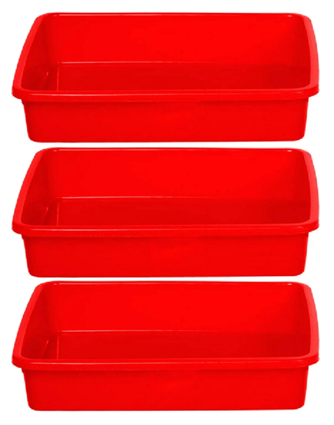 Kuber Industries Plastic 3 Pieces Medium Size Stationary Office Tray, File Tray, Document Tray, Paper Tray A4 Documents/Papers/Letters/folders Holder Desk Organizer (Red) CTKTC034816