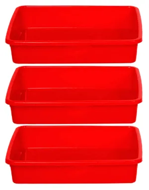 Kuber Industries Plastic 3 Pieces Medium Size Stationary Office Tray, File Tray, Document Tray, Paper Tray A4 Documents/Papers/Letters/folders Holder Desk Organizer (Red) CTKTC034816