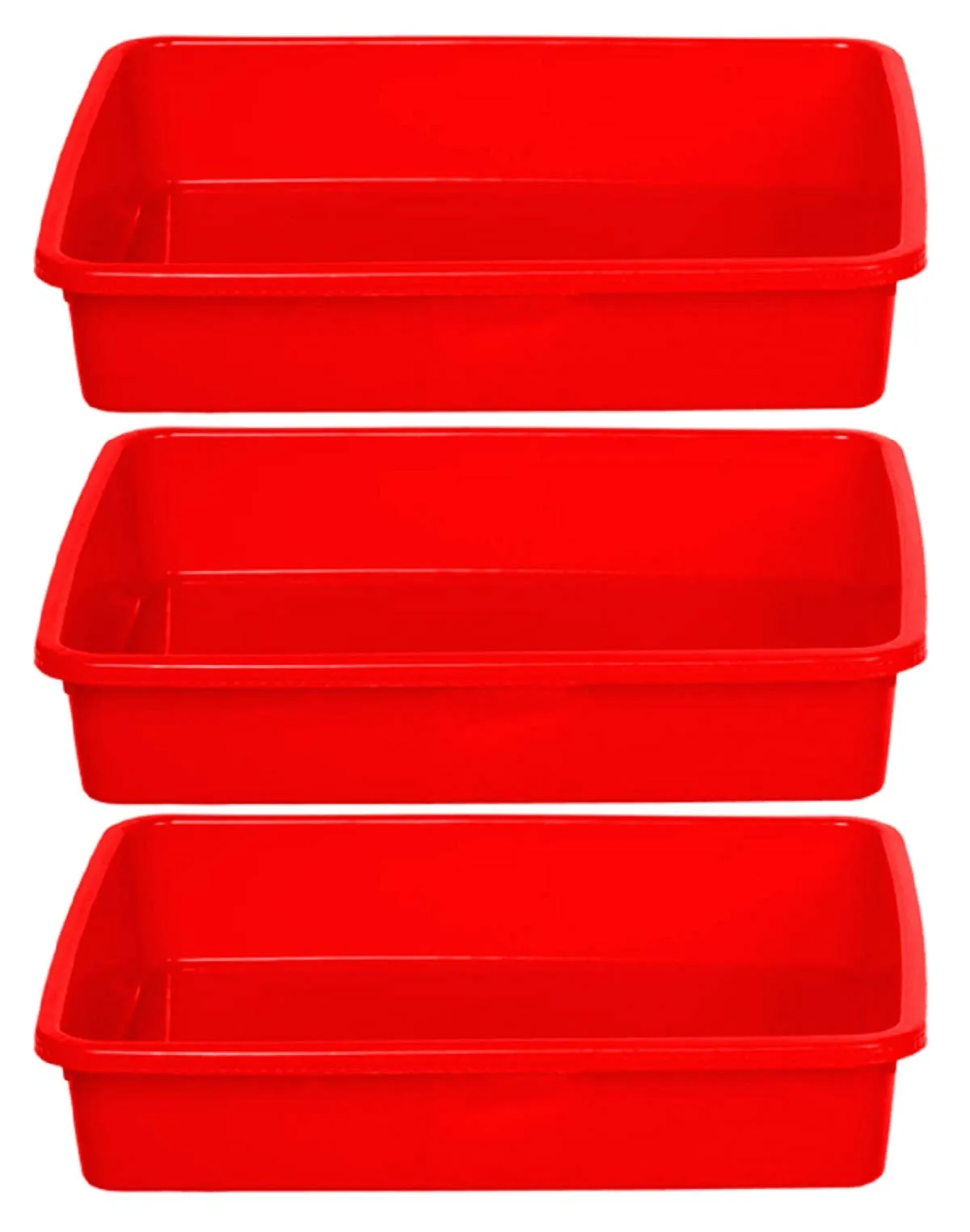 Kuber Industries Plastic 3 Pieces Small Size Stationary Office Tray, File Tray, Document Tray, Paper Tray A4 Documents/Papers/Letters/folders Holder Desk Organizer (Red) CTKTC034810