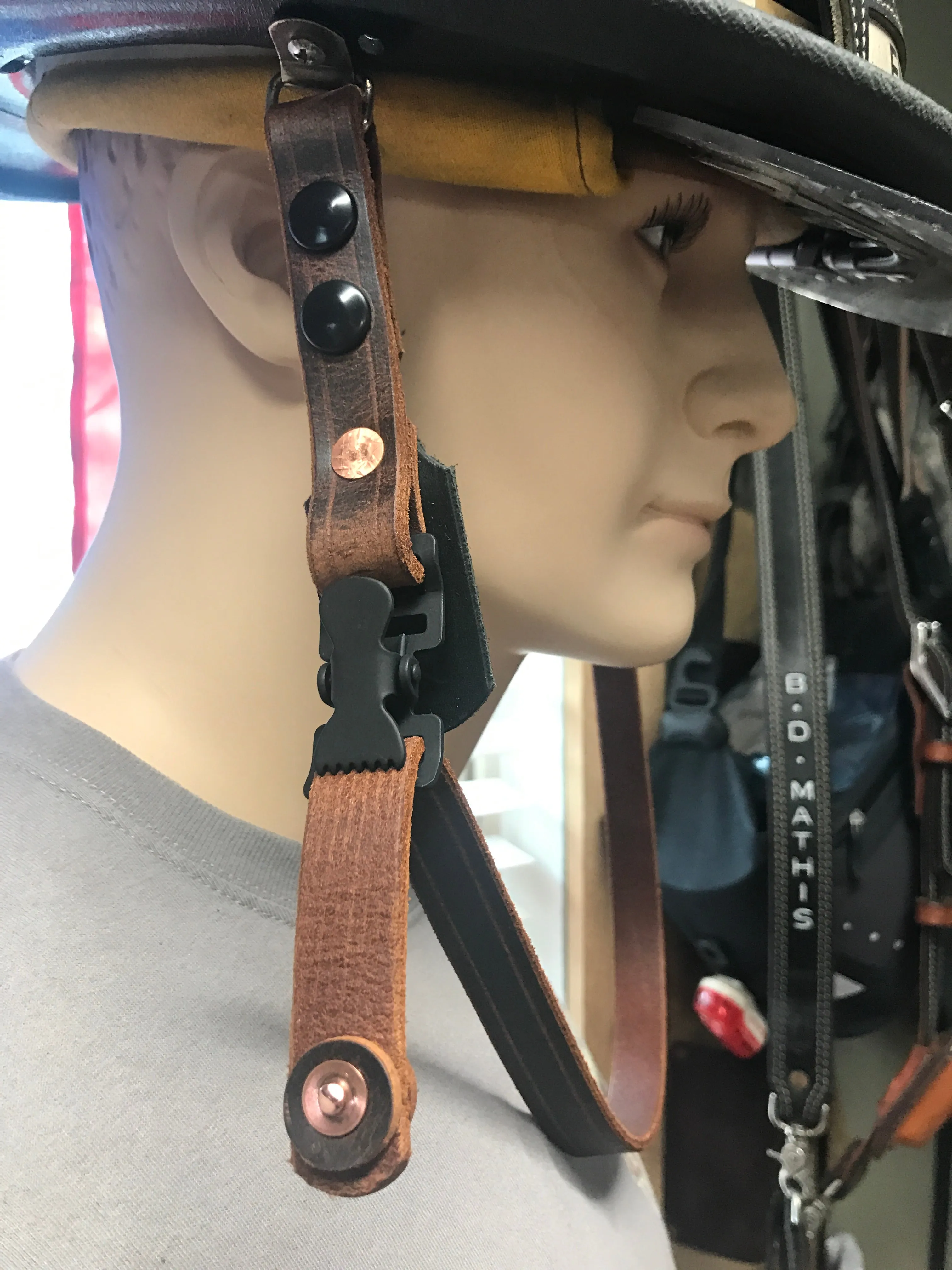 Leather Helmet Chin Strap / Buffalo Brown / Quick Release / SNAPS