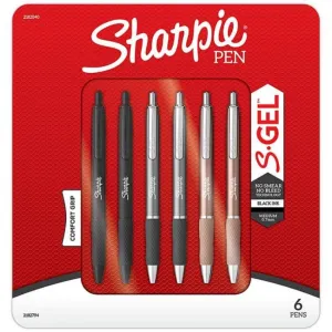 Sharpie - Metal Barrel S-Gel Pens, Medium Point (0.7mm) - 6 Pack